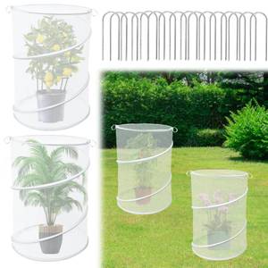 lot 96 image: 4 Pack Pop up Plant Covers Tent from Animals, 20H X 13D Insect Barrier Mesh Plant Guard Cover Net White Garden Plant Protectors Mini Greenhouse Plant Protection Cage with Stakes for Outdoor Plants - Retail $27