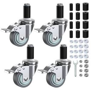 lot 101 image: HOLKIE Caster Wheels Locking 3 Inch Expanding Stem Casters, Threaded Swivel Casters Set of 4 Heavy Duty Castors, Fit 1, 1-14, 1-25, 1-12,1-58 ID Stainless Steel Table, Cart, Furniture Legs - Retail $39