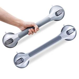 lot 108 image: LEVERLOC Shower Grab Bar, 2 Pack 16 Inch Suction Grab Bars for Bathtubs, Shower Handle for Bathroom, Removable Handrails for Seniors and Elderly, Waterproof Drill Free, Silver