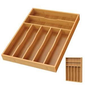 lot 109 image: Bayting Bamboo Silverware Organizer, Bamboo Kitchen Drawer Cutlery Organizer, Utensil Holder, Flatware Organizer Tray (15.8x11.7x1.6) - Retail $19