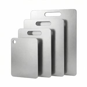 lot 110 image: 4 PCS Stainless Steel Cutting Boards for Kitchen, 304 Metal Non Stick Small Chopping Board Set, Dishwasher Safe & Warp Proof (15.3 x 11, 13.4 x 9, 11.8 x 7.9, 9.4 x 5.9 in)