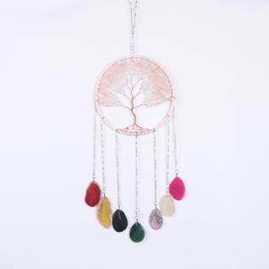 lot 111 image: Pink 7 Agates Gemstone Dream Catcher 7 Chakras Tree of Life Dream Catcher with Healing Crystal Stones Handmade Dreamcatcher Wall Decor for Adults Boys Girls,Bedroom,Wedding,Garden,Bless Gift - Retail $24