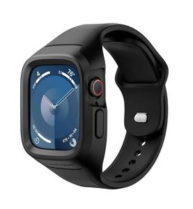 lot 113 image: SURITCH Sport Band for Apple Watch 987654SE3SE2SE Case with Band 45mm 44mm, Soft Silicone Shockproof Rugged Protective Replacement Strap with Case for Women Men, Black - Retail $23