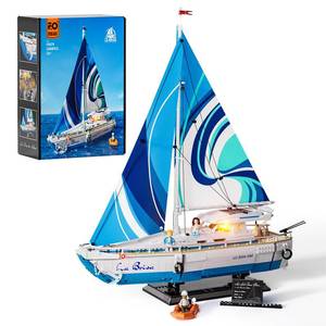 lot 116 image: FUNWHOLE Sailboat La Brisa Lighting Building-Bricks Set - City Yacht 1640 Pcs Collection Display Set for Adults and Technic Lovers - Retail $100