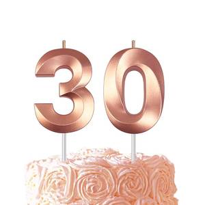 lot 123 image: Rose Gold Number 30 Candles, 3D Diamond 2.76 Inch Cake Topper Birthday Candles for Wedding Anniversary Cake Decorations, Happy Birthday Party Decorations - Retail $7