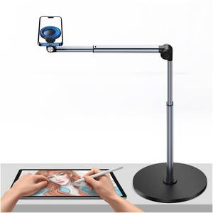 lot 129 image: yAyusi Heavy Duty Aluminum Magnetic Overhead Tripod for iPhone, 13.7 in Long Overhead Phone Mount, Flexible Articulating Arm Phone Mount for Desk for Live Streaming, Meeting, Cooking - Retail $40