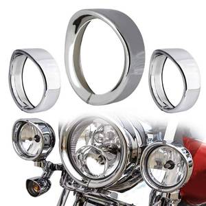 lot 135 image: NTHREEAUTO Chrome Motorcycle Lights Frenched Ring Kit Compatible with Harley, 7 Headlight Trim Ring Decorate Visor  4 12 Fog Light Trim Ring Decorate Visor(Chrome) - Retail $55