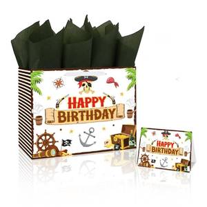 lot 141 image: BATYONGOGA Large 13 Pirate Gift Bag with Handles �� Treasure Map Theme Birthday Favor Bag for Kids, Boys, Girls �� Includes Greeting Card & Tissue Paper �� Baby Shower & School Party Favors - Retail $8