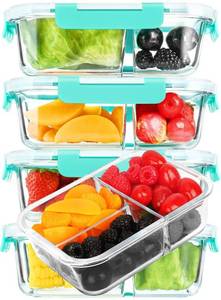 lot 156 image: M MCIRCO 5-Pack, 36 oz Glass Meal Prep Containers 3 Compartment with Lids, Glass Lunch Containers,Food Prep Lunch Box,Bento Box,Microwave, Oven, Freezer, Dishwasher (4.5 Cups, Green) - Retail $31