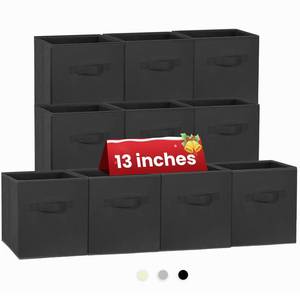 lot 160 image: Large Storage Cubes- 13 Inch Cube Storage Bins for Organizing Shelves Kallax - Nursery Closet Organization Bins for Clothes Blanket - 10 Pack Collapsible Decorative Storage Box for Living Room (Black) - Retail $50