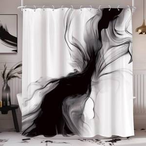 lot 168 image: Cinbloo Black and White Shower Curtain 60Wx72H Abstract Bathroom Decor for Men Modern Ombre Grey Minimalist Marble Shower Curtain Set Elegant Ink Texture Neutral Shower Curtain Fabric with 12 Hooks - Retail $18