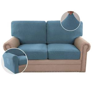 lot 177 image: H.VERSAILTEX Multi-Pieces Sofa Covers Stretch Couch Covers Form Fitted Seats and Back Cushions Covers (2 Seat Covers Plus 2 Back Cusion Covers, Bonus 2 Armrest Covers), Dusty Blue
