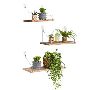 lot 194 image: MITIME Floating Shelves Set of 3 Rustic Solid Wood Floating Shelf Wall Storage Shelves for Living Room, Bedroom, Bathroom, Kitchen Laundry, Office,no Drill Shelf (Light Color LMS) - Retail $20