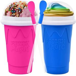 lot 198 image: 2PCS Slushie Maker Cup-500ml DIY Magic Quick Frozen Smoothies Cups for Homemade Milk Shake Ice Cream Maker, Portable Cooling Cups, Double Layer Squeeze Slushy Maker Cup, Birthday Gifts for Kids Family - Retail $30