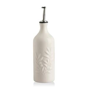 lot 200 image: Sweejar Ceramic Olive Oil Dispenser Bottle, 20 Oz Relief Opaque Oil Cruet Protects Oil To Reduce Oxidation, Suitable for Storage Oil, Vinegar, Soy Sauce, Coffee Syrup, Liquids, Set of 1 (Beige) - Retail $21