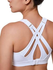 lot 218 image: Yvette Sports Bra High Impact Adjustable Criss Cross Back, Full Support for Large Bust No Bounce, White,L - Retail $34