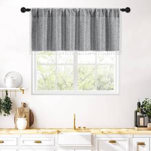 lot 219 image: MitoVilla Dark Grey Boho Kitchen Valances for Windows, Modern Farmhouse Valance Curtains for Living RoomBedroom, French Country Cotton Linen Topper Window Curtain with Tassel, 52����W x 18����L
