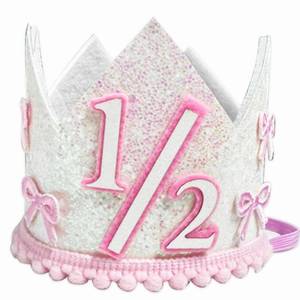 lot 222 image: JeVenis Bow 12 Birthday Crown 6 Months Birthday Decorations Princess Headband 6 Months Hat crown Bow birthday Decorations for Little Princess Crown Pink Half Way To One Decoration - Retail $10