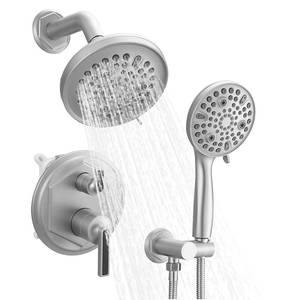 lot 244 image: BWE Shower Faucet Set Wall Mounted Shower System with 3 Functions High Pressure 6.10 inch Rain Shower Head and 9 Settings Handheld Shower Head Shower Fixtures with Shower Valve Kit Brushed Nickel