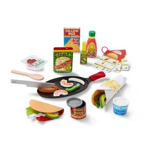 lot 245 image: Melissa & Doug Fill & Fold Taco & Tortilla Set, 43 Pieces �� Sliceable Wooden Mexican Play Food, Skillet, and More - FSC Certified - Retail $20