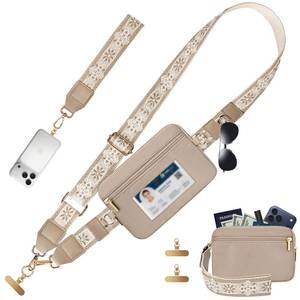 lot 246 image: AULEEP Clip and Go Strap with Wallet, Phone Strap Crossbody with Anti-Theft Zipper Pouch Adjustable Wristlet Cellphone Lanyard for Women, Card Holder with RFID and ID Window Daily Use and Travel Khaki - Retail $23
