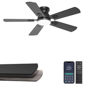 Phylluz 42'' Flush Mount Ceiling Fan with Light, Small Black Low Profile Ceiling Fan for Kids Room & Home Office, Quiet DC Motor, Space-Saving Modern Fan with App/Remote Control - Retail: $90