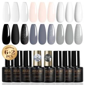 lot 259 image: ROSALIND White Black Gel Nail Polish Set with Matte and Glitter Top Coat, 6 Colors Black Milky White Neutral Nude Grey Gel Nail Polish Soak Off Gel Nail art - Retail $9