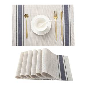 lot 266 image: Leetaltree Khaki-Blue Placemats, Heat Resistant Non-Slip Place mats for Dining Table, Washable Durable PVC Vinyl Woven Table Mats (Set of 6) - Retail $18