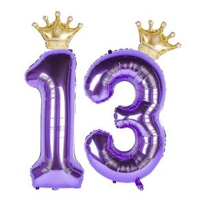 lot 270 image: 13 Number Balloon Purple 40 inch Big Foil Crown Helium 13th Balloons for 13 Year Old Boy Girl Birthday Party Decorations Wedding Anniversary Events Supplies - Retail $7