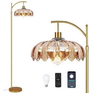 lot 272 image: Arc Floor Lamp for Living Room Gold Floor Lamp with Remote Control,Dimmable Floor Lamps With Glass Lampshades,Mid Century Modern Standing Lamp Tall Vintage Flower Floor Lamps for Bedroom,Corner - Retail $60