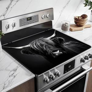 lot 274 image: Black Highland Cow Stove Top Covers for Electric Stove, Electric Gas Stove Pad Heat Resistant Range Cooktop Protector for Home Decor Kitchen 28x20 - Retail $24