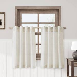 lot 279 image: 36 inch Length Kitchen Curtains Linen Blend Back Tab Privacy Light Filtering Bathroom Window Curtain Neutral Sheer Short Curtains for Front Small Door Window Laundry RV Camper 30x36 Cream 3 FT - Retail $22
