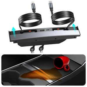 lot 280 image: USB Hub for Tesla Model 3 Model Y Waterproof - Fast Phone Charger for Model Y3 Accessories 2024 2023 2022 2021 Multi Port Retractable Docking Station, 100% Fit Center Console(Not Fit Model 3 2024) - Retail $30