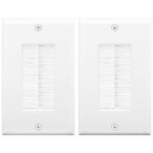 lot 283 image: VCE Brush Wall Plate Cable Pass Through, Single Gang Decorator Wall Cover for Low Voltage Cables, In-Wall Cable Management for Wall Mount TV (White), 2-Pack - Retail $7