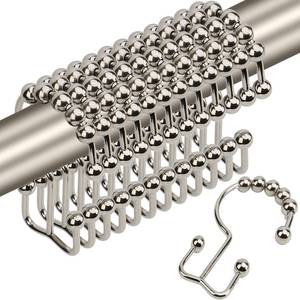 lot 291 image: Gidse Shower Curtain Hooks,Sturdy Stainless Steel Double Sided Shower Hooks Rings for Bathroom Shower Curtain Rods Curtains Set of 12 Hooks - Nickel - Retail $10