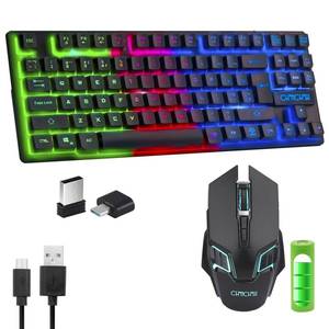 lot 298 image: Gaming Wireless TKL Keyboard Mouse Combo Rechargeable LED Backlit Tenkeyless Compact 87 Keys 6 Button for Computer Laptop PS4 PS5 Switch Compatible with Windows XP7810 iMac MacBook Xbox one X missing usb dongle - Retail $36