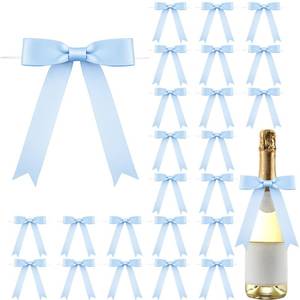 lot 299 image: Riceshoot 24 Pcs Satin Ribbon Twist Tie Bows 5x7 Large Decorating Ribbon Gift Bows Valentines Day for Gift Wrapping Champagne Bottle Cake Treat Bag Wedding Birthday Party Decoration(Baby Blue) - Retail $13