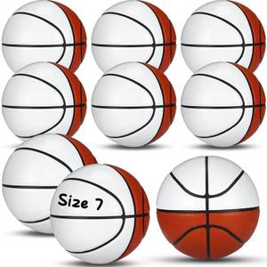 lot 302 image: Jenaai 9 Pcs Size 5 6 7 Blank Autograph Basketball Customized Basketball with 4 White and 4 Brown Panels Junior Adult Trophy for Signing (Size 6)