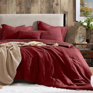 lot 305 image: Geniospin King Comforter Set - 7 Pieces Comforter King Size, Soft Solid Bedding Set for All Season, Dark Red Textured Bed in a Bag with Sheets, Pillowcases & Shams - Retail $90