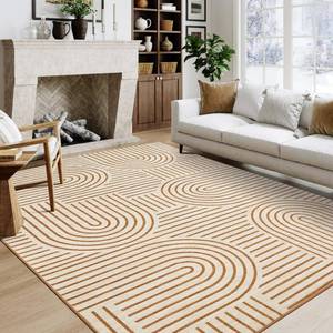 lot 306 image: ROYHOME Washable Rug 5x7 Area Rugs for Living Room, Abstract Rug for Bedroom, Soft Rainbow Non Slip Throw Rugs with Rubber Back, Low Pile Stain Resistant Boho Geometric Carpet for Dining Room,Orange - Retail $45