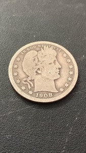1908 Barber Quarter Dollar Silver Coin 90% Silver