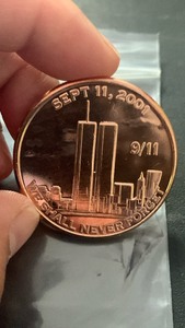 lot 11 image: 1 oz 999 Fine Copper Round 911 September 11 2001 design