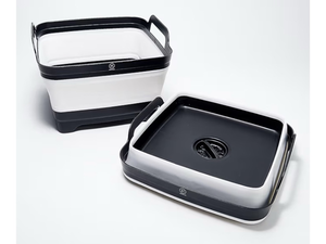 lot 130 image: Collapsible Wash Basin with Drain Plug - 2.4 Gallon Foldable Kitchen Sink for Baby Bottles, RV Camping, Space-Saving Dish Tub - Black