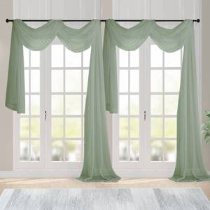 lot 62525 image: Sage Green Sheer Scarf Valances for Windows 216 Inch Extra Long, Window Scarf Drapes Rod Pocket Backdrop for Wedding Arch DrapingPartyCanopy BedLiving Room, 2PC, 18 Feet Length - Retail $16