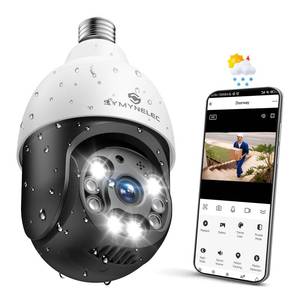 lot 62543 image: Light Bulb Security Camera Outdoor Waterproof 2.5K, 2.4GHz Wireless WiFi Light Socket Cam with AI Human Motion Detection Tracking 4MP Color Night Vision Siren Alarm Works with Alexa Google - Retail $50