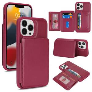 lot 62554 image: iPhone 13 Pro Max Wallet Case with Card Holder, Credit Slots Kickstand Stand Phone Case for Women Men, PU Leather Protective Case-Wine red - Retail $15