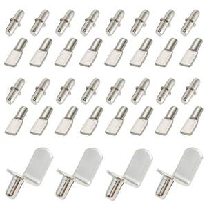 lot 62571 image: 60 Pieces Shelf Bracket Pegs Stainless Steel Shelf Pins Support, Nickel Plated Shelf Pins, 3 Styles - Retail $6