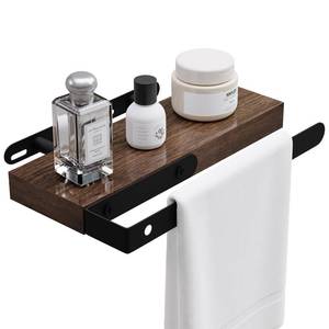 lot 62574 image: Walnut Modern Wall-Mounted 8 Inch x 4.25 Inch x 1 Inch Floating Shelf with 1 Shelf, Heavy Duty Hand Towel Bar, Space Saving Bathroom Towel Holder - Retail $10