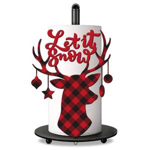 lot 62575 image: Christmas Decorations, Reindeer Home Kitchen Bathroom Decor, Christmas Decorations for Home Indoor, Reindeer Buffalo Plaid Decor - Xmas Paper Towel Holder Stand Countertop Accessories - Retail $15