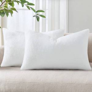 lot 62578 image: Faux Fur Plush Lumbar Spring Throw Pillow Covers 12x20 Set of 2, Soft Fluffy Couch Pillow Covers for Living Room, White - Retail $13